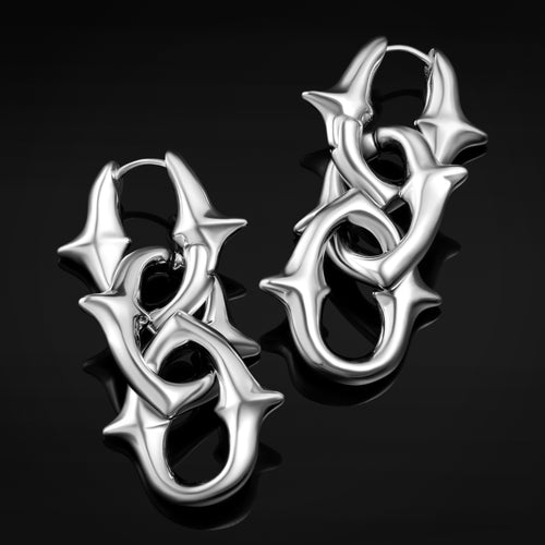 Gothic Spiked Chain Link Stainless Steel Hoop Earrings  - Pair
