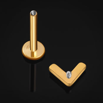 Gold Chevron Internally Threaded Titanium Labret Stud 1.2mm Gauge