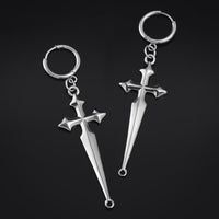 Boucles d'oreilles créoles, argent, croix, acier inoxydable - paire