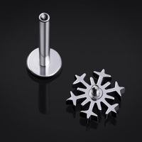 Piercing labret, argenté, embout flocon de neige, filetage interne, titane, 1.2mm