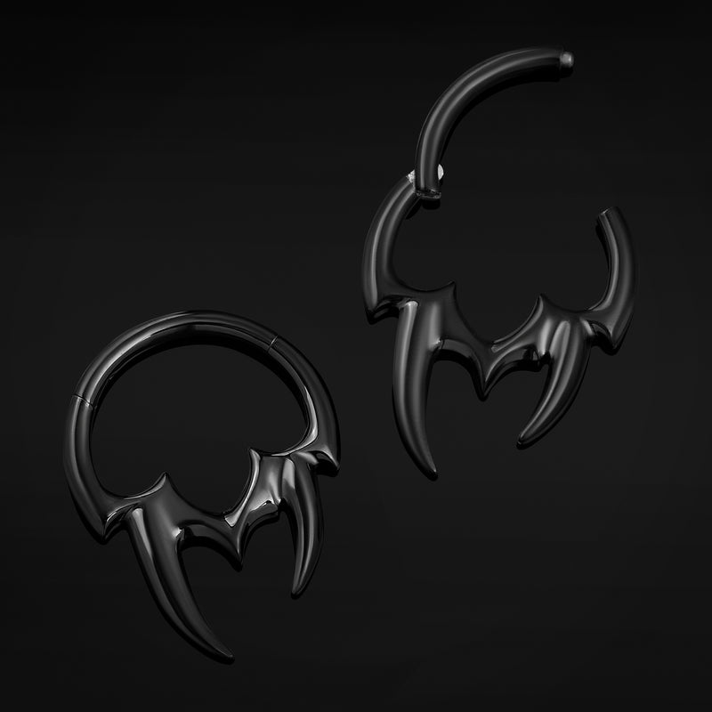 Clicker de septum, noir, spike tribal asymétrique, titane ASTM F136