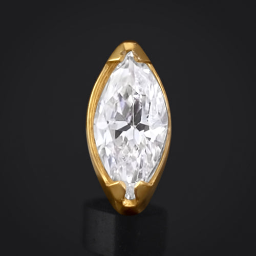 Labret Top, Gold, Clear Marquise Jewel , Internally Threaded, Titanium