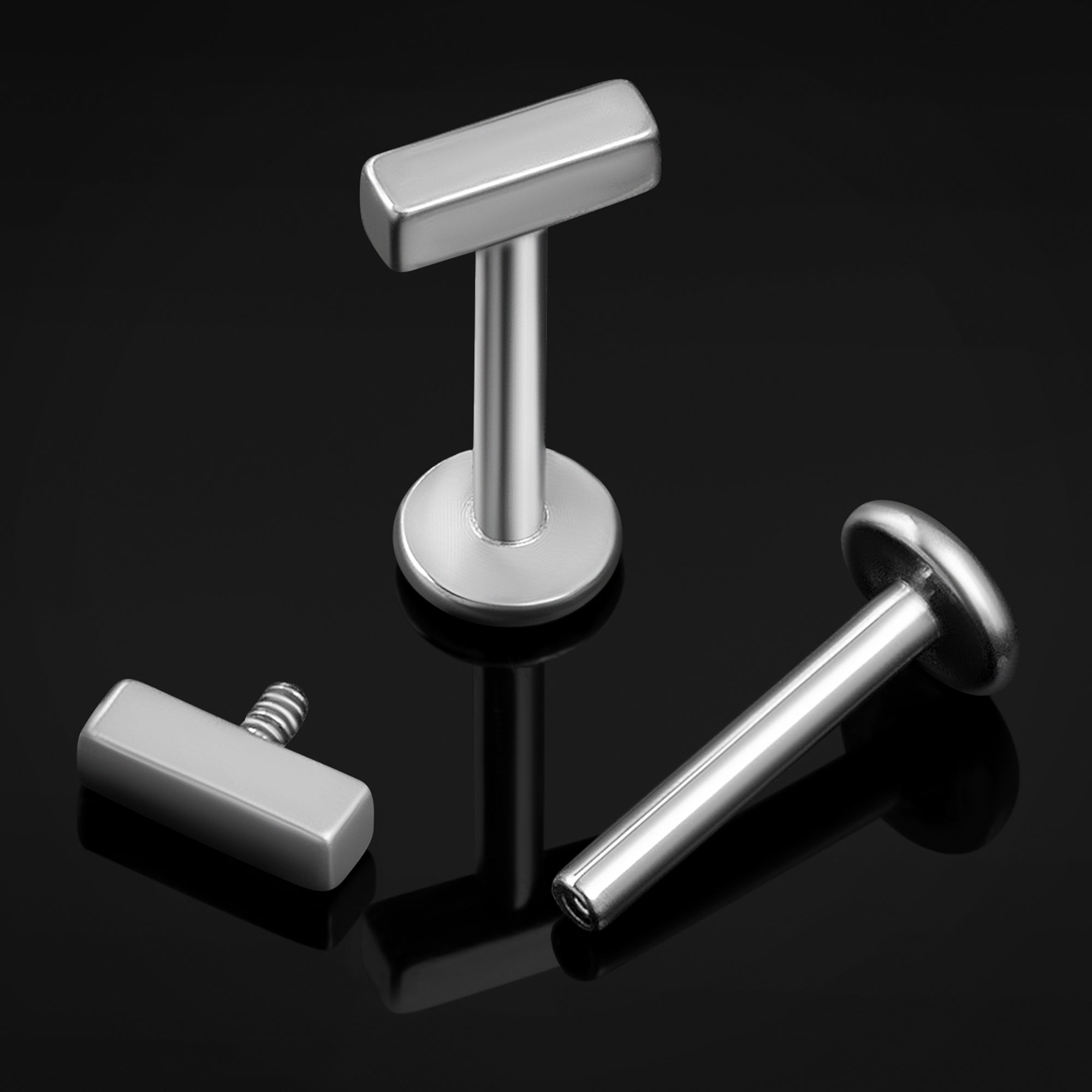 Labret en titane argenté rectangulaire à filetage interne, calibre 1,2 mm