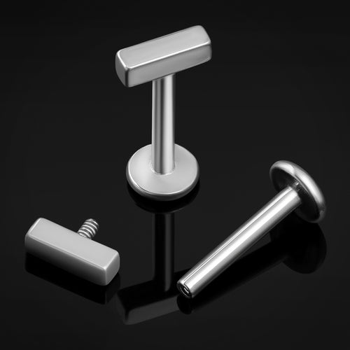 Silver Rectangular Internally Threaded Titanium Labret Stud 1.2mm Gauge