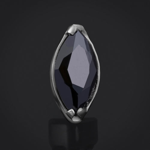Labret Top, Silver, Black Marquise Jewel , Internally Threaded, Titanium