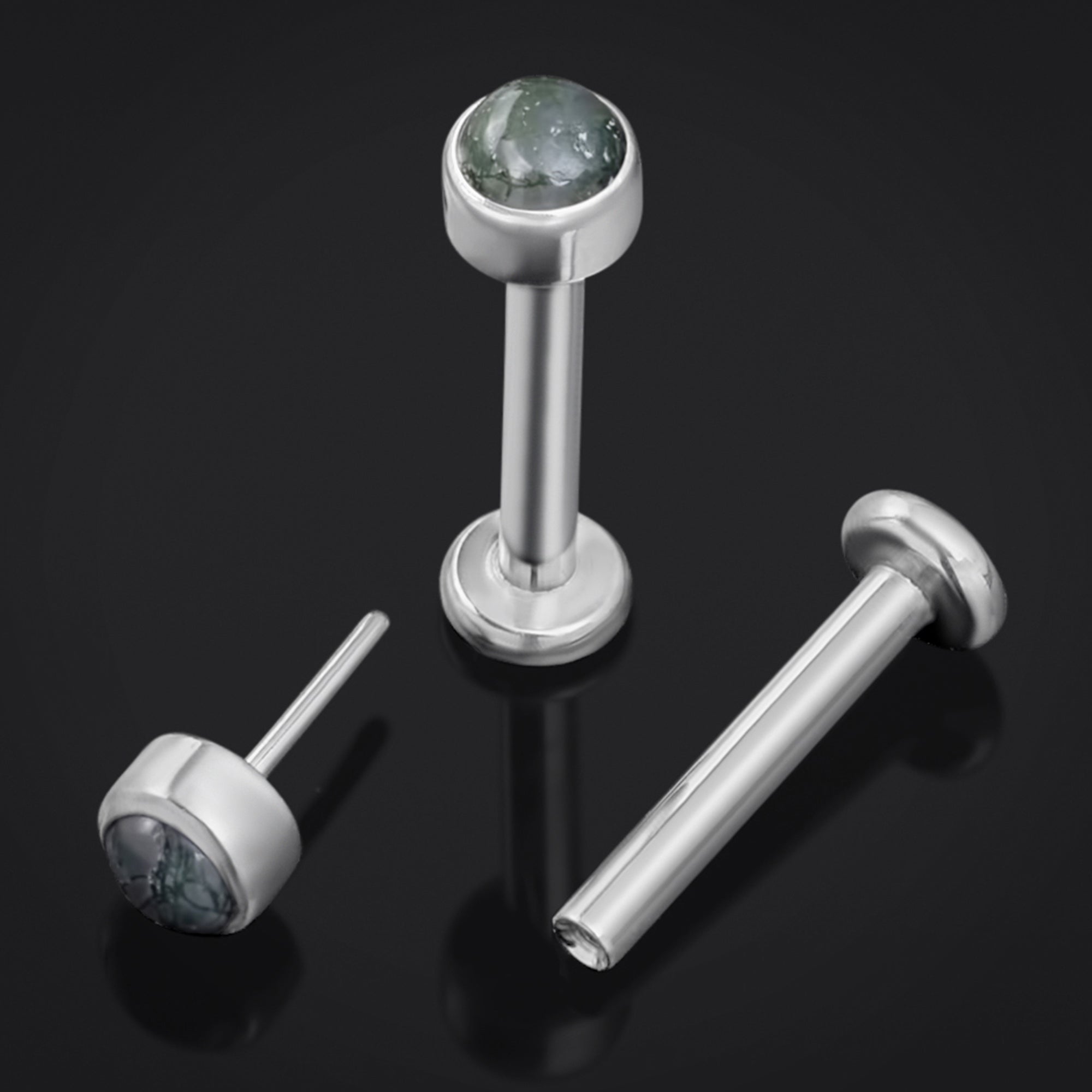 Moss Agate Stone Threadless Titanium Labret Stud 1.2mm Gauge
