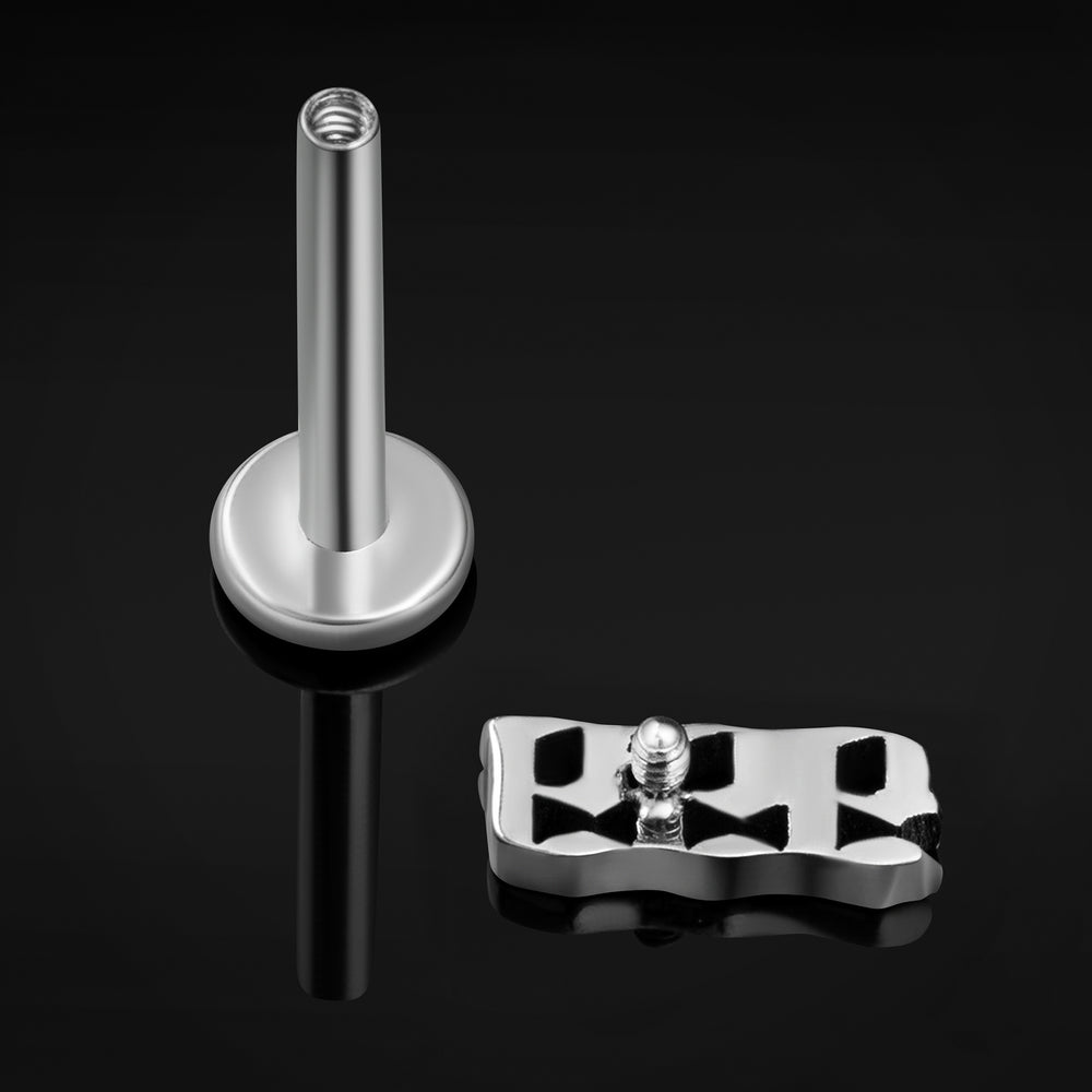 Silver 666 Internally Threaded Titanium Labret Stud 1.2mm Gauge - Silver 666 Labret Stud- 6mm / 8mm / 10mm Internally Threaded / Body Jewellery / Lip / Nose / Ear Labret