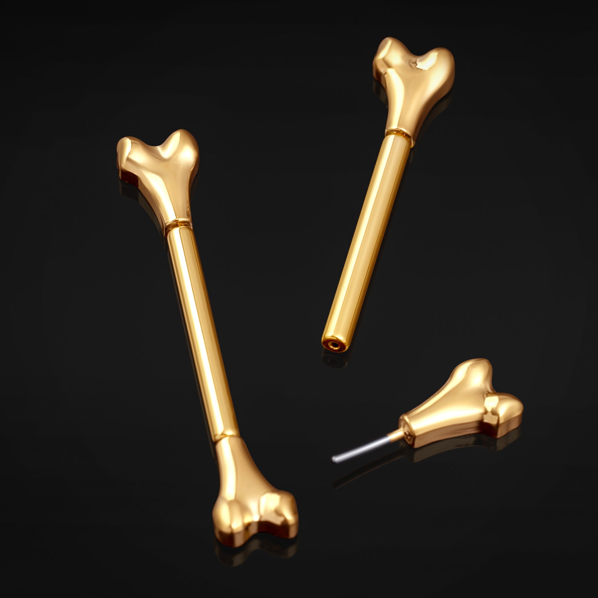 Titanium Threadless Gold Bone Nipple Bar 1.6mm