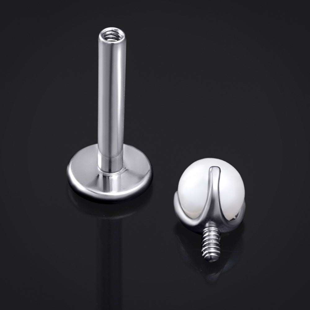 Silver, Claw Set Pearl, Internally Threaded, Labret Stud, Titanium - Internally Threaded ASTM F136 Titanium Silver Labret Piercing- 6mm/8mm Length 