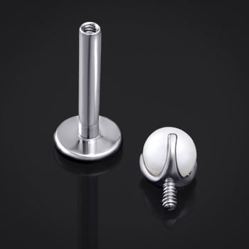 Silver, Claw Set Pearl, Internally Threaded, Labret Stud, Titanium