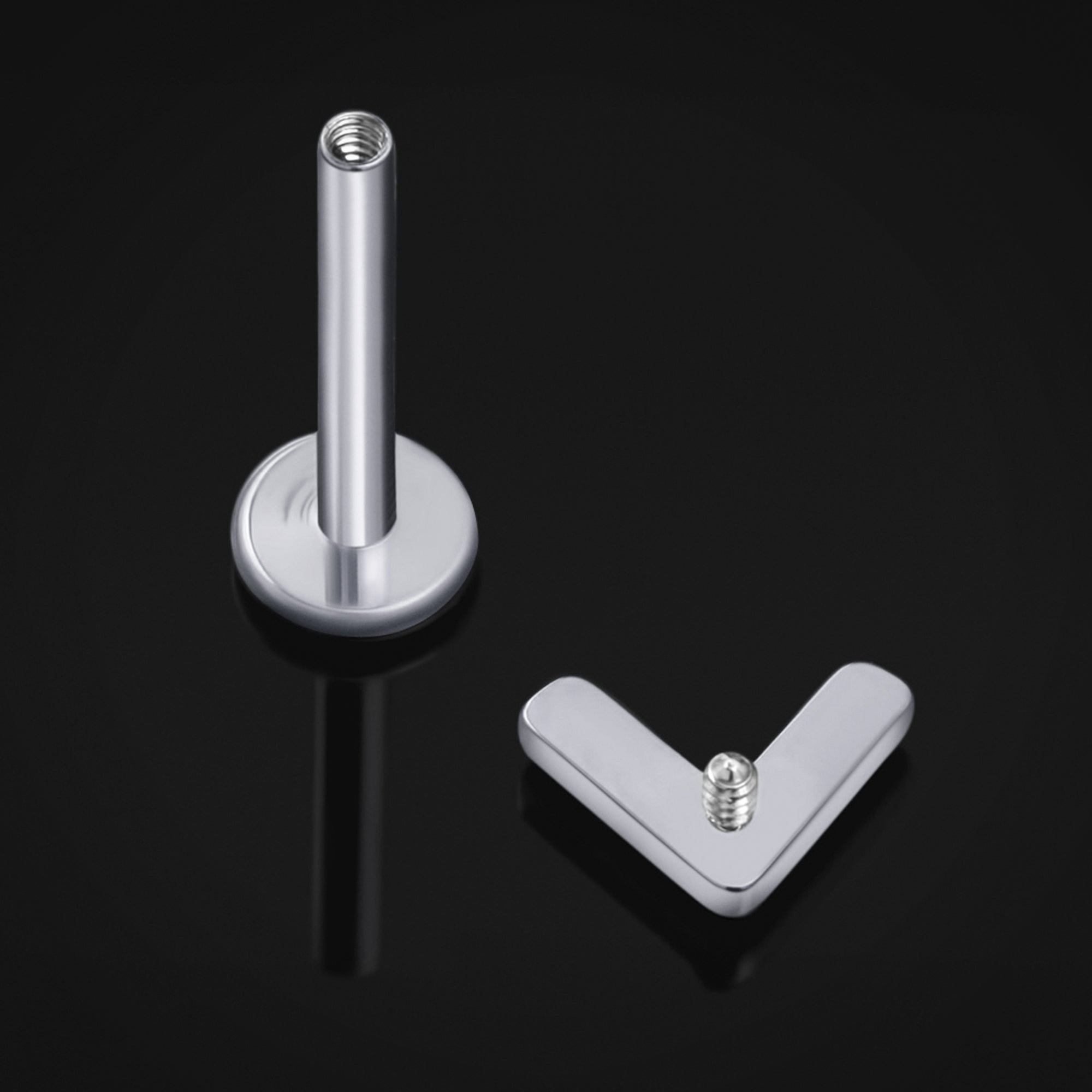 Labret Stud, Silver, Chevron, Internally Threaded, Titanium, 1.2mm