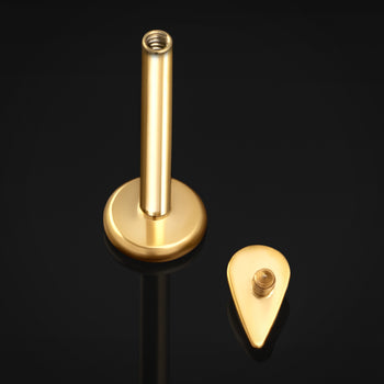 Gold Teardrop Internally Threaded Titanium Labret Stud 1.2mm Gauge