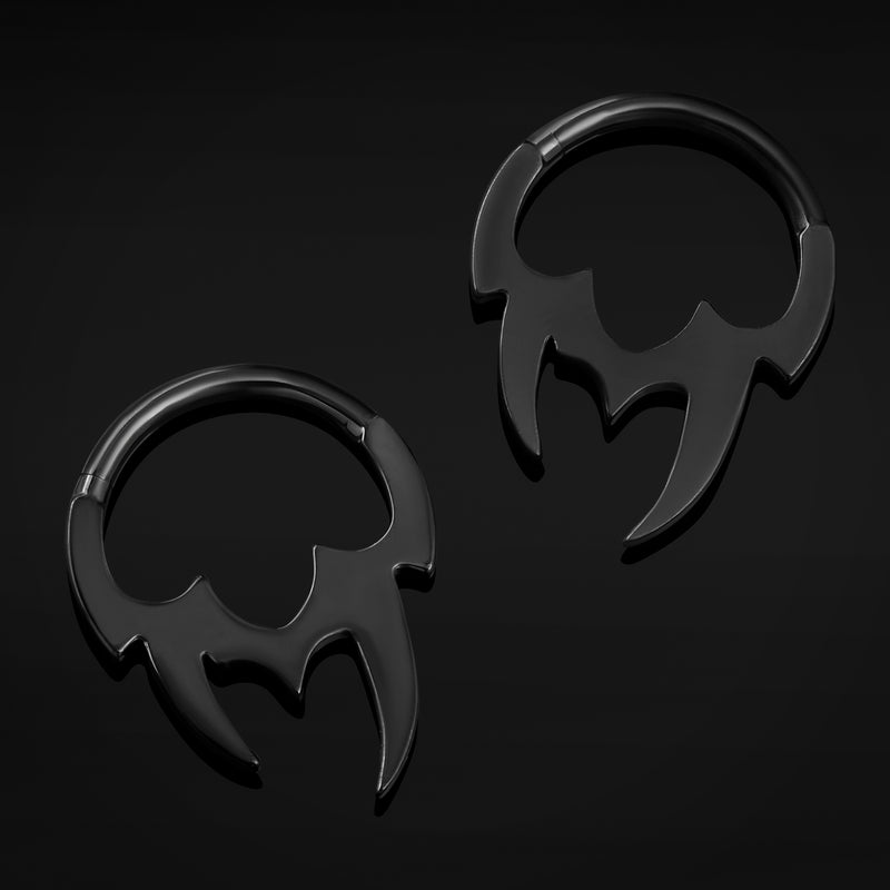 Clicker de septum, noir, spike tribal asymétrique, titane ASTM F136