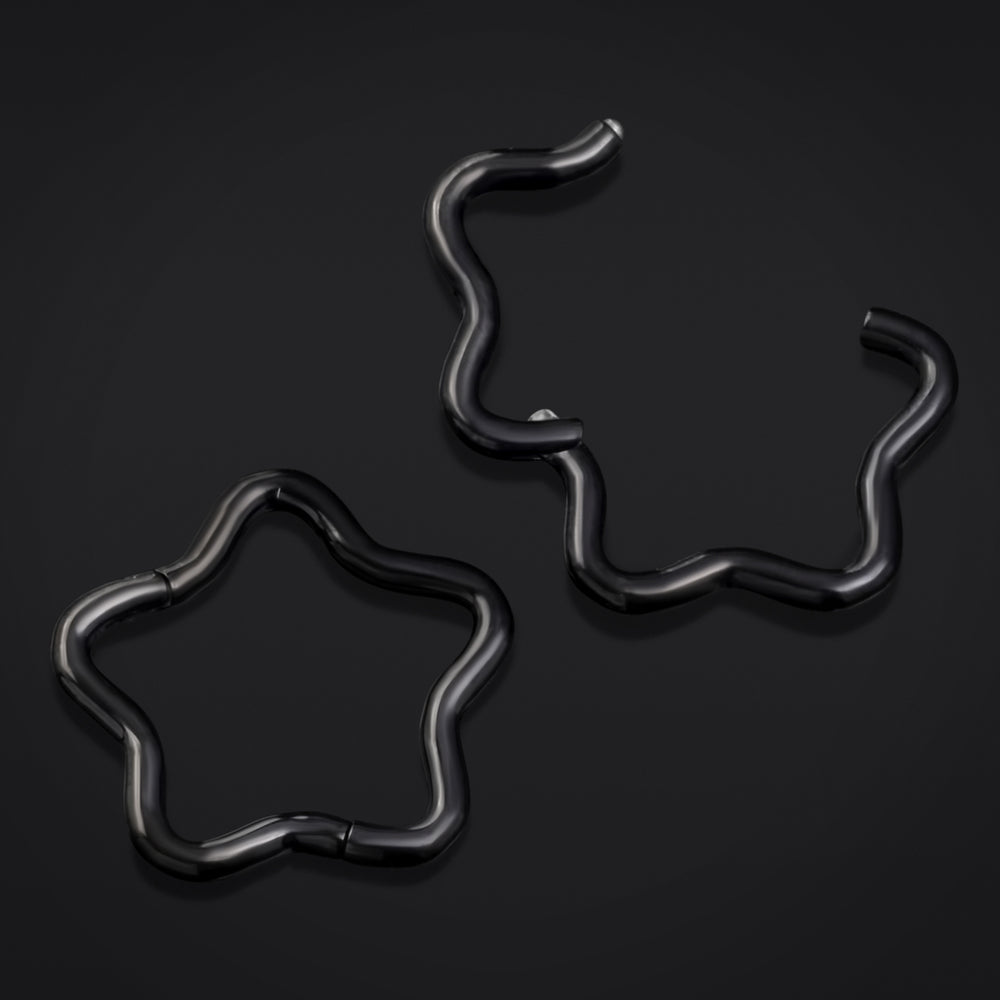 Black Star Hinged Nose Ring ASTM F136 Titanium 1.2mm Gauge - Black Star Hinged Nose Ring ASTM F136 Titanium 1.2mm Gauge Ear / Nose Ring