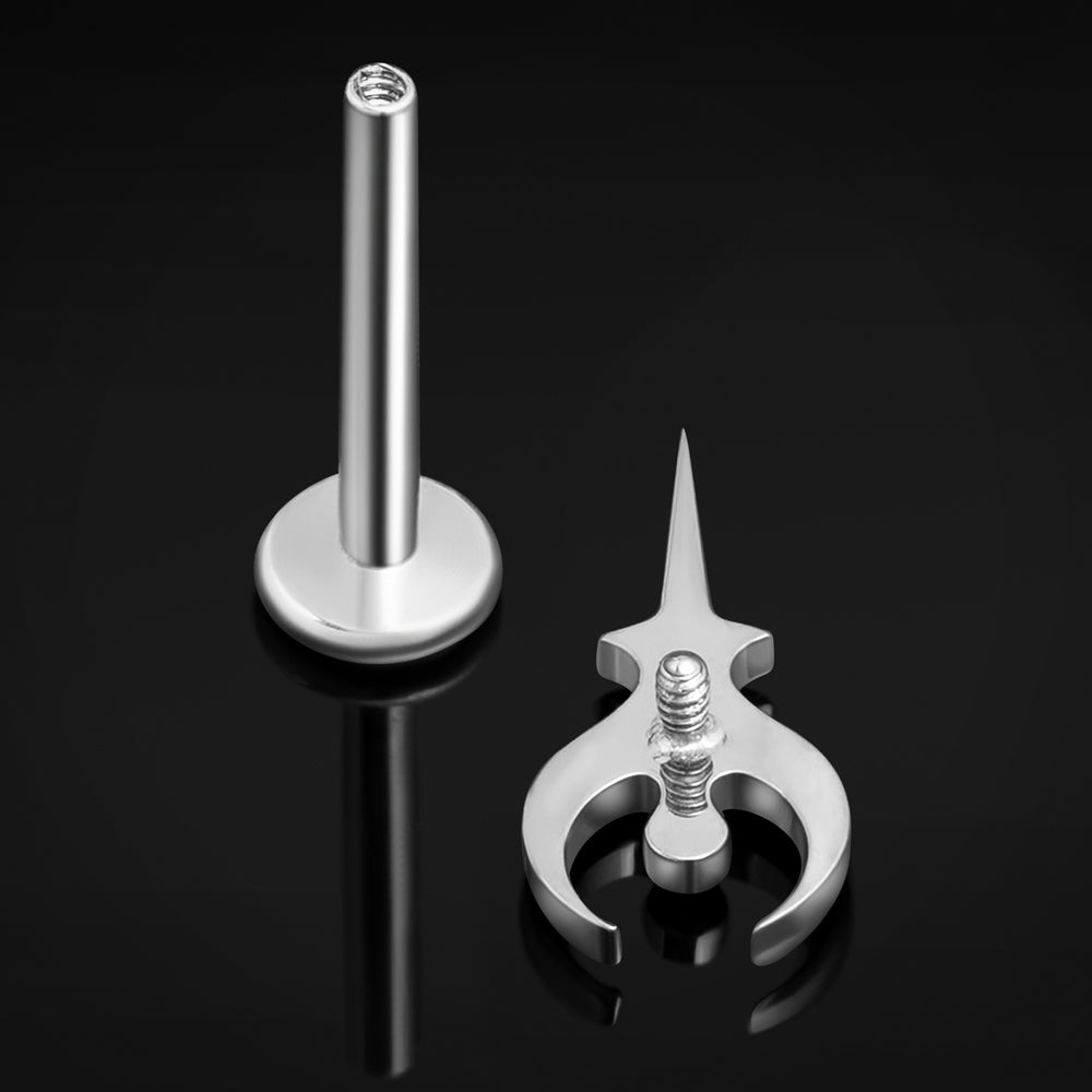 Silver, Sigil Of Hades, Internally Threaded, Labret Stud, ASTM F136 Titanium, 1.2mm - Internally Threaded ASTM F136 Titanium Silver Labret Piercing- 6mm/8mm/10mm Length / Alternative Jewellery / Gothic Piercings