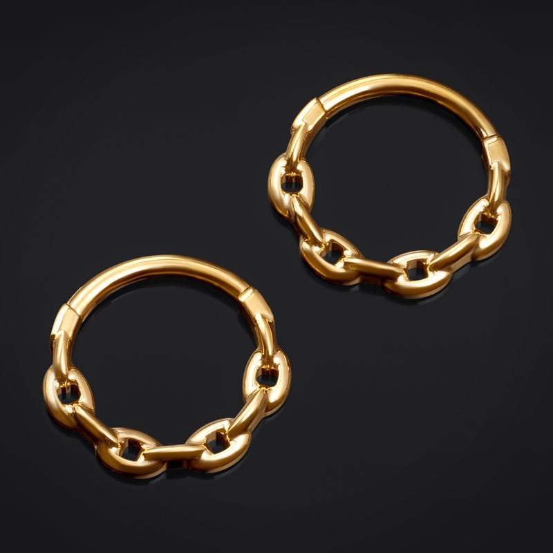 Clicker de septum, doré, motif chaîne, titane, 1.2mm