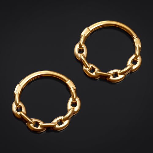 Gold Chain ASTM F136 Titanium Segment Clicker Nose Septum Ring 1.2mm