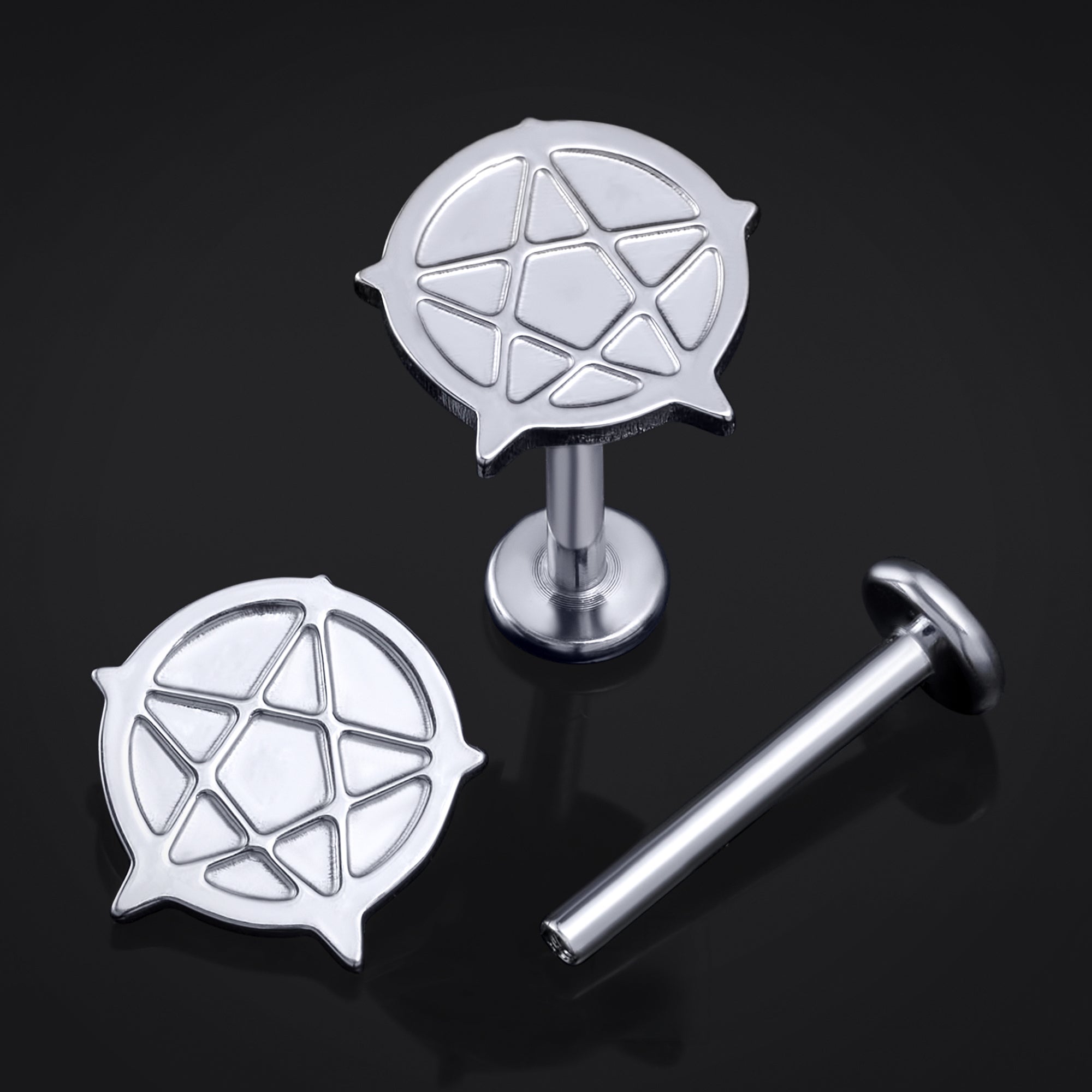 Labret Stud, Silver, Pentagram, Internally Threaded, Titanium, 1.2mm Gauge