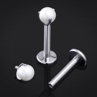 Argent, perle sertie griffe, filetage interne, labret, titane