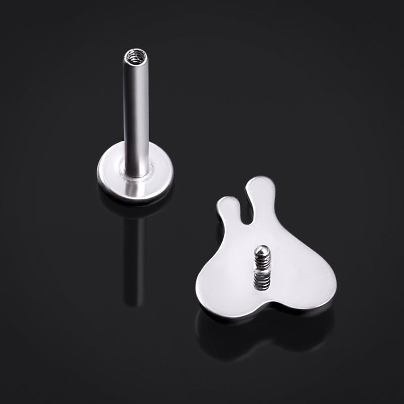 Piercing labret, argent, embout cœur effet coulure, filetage interne, titane, 1.2mm