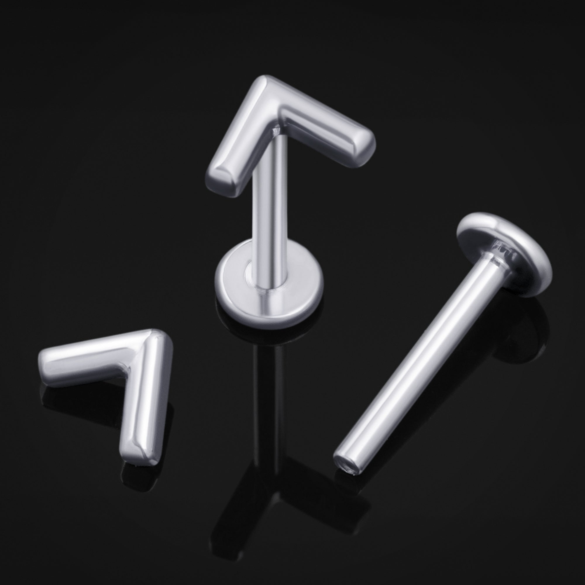 Labret Stud, Silver, Chevron, Internally Threaded, Titanium, 1.2mm