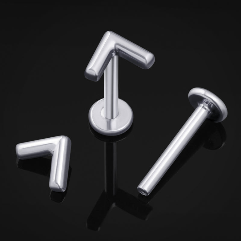 Clou de labret, argent, chevron, filetage interne, titane, 1.2mm