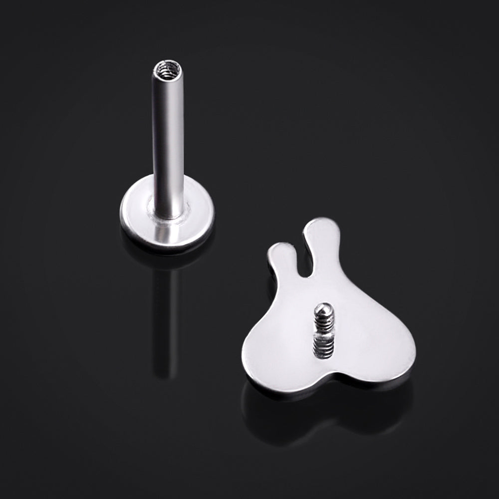 Titanium Internally Threaded Silver Drippy Heart Labret Stud 1.2mm Gauge - Internally Threaded Titanium Silver Drippy Heart Labret Piercing - 8mm/10mm Internally Threaded / Alternative Jewellery / Lip / Nose / Ear  