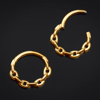 Gold Chain ASTM F136 Titanium Segment Clicker Nose Septum Ring 1.2mm
