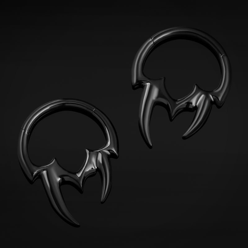Clicker de septum, noir, spike tribal asymétrique, titane ASTM F136