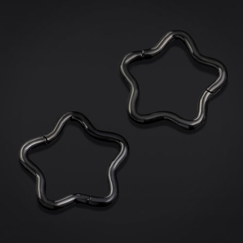 Black Star Hinged Nose Ring ASTM F136 Titanium 1.2mm Gauge