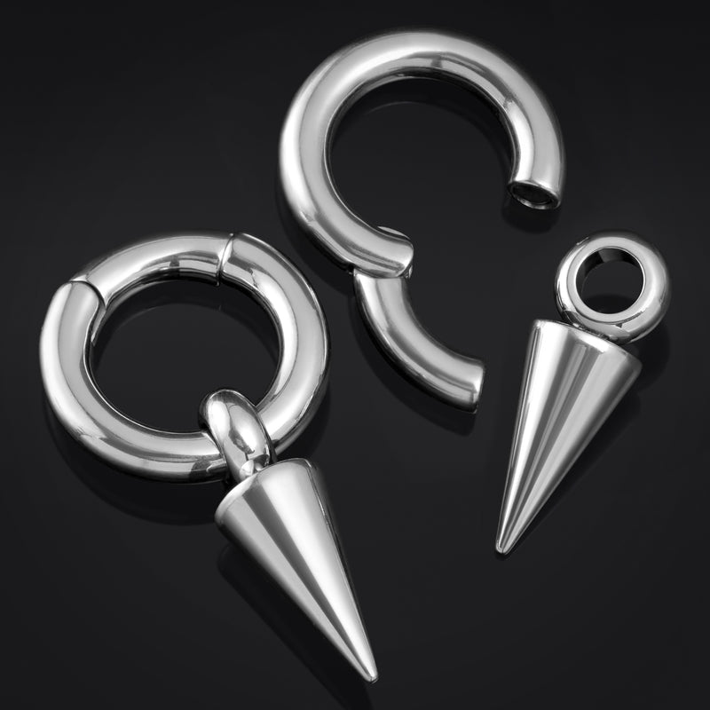 Poids d'oreille en acier à anneau à pointes - Paire