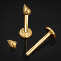 Labret en titane à filetage interne, goutte dorée, calibre 1,2 mm