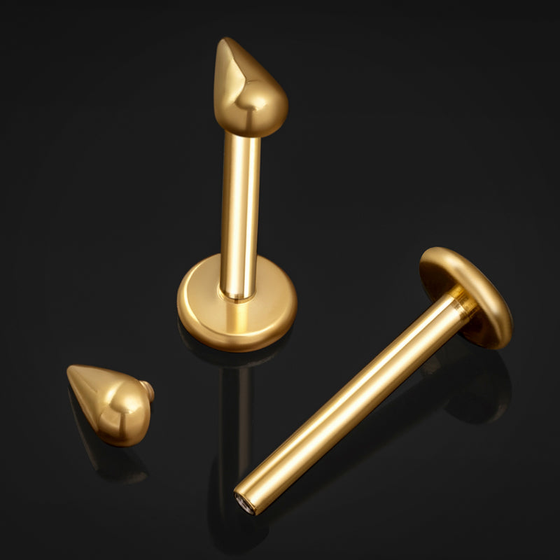 Labret en titane à filetage interne, goutte dorée, calibre 1,2 mm