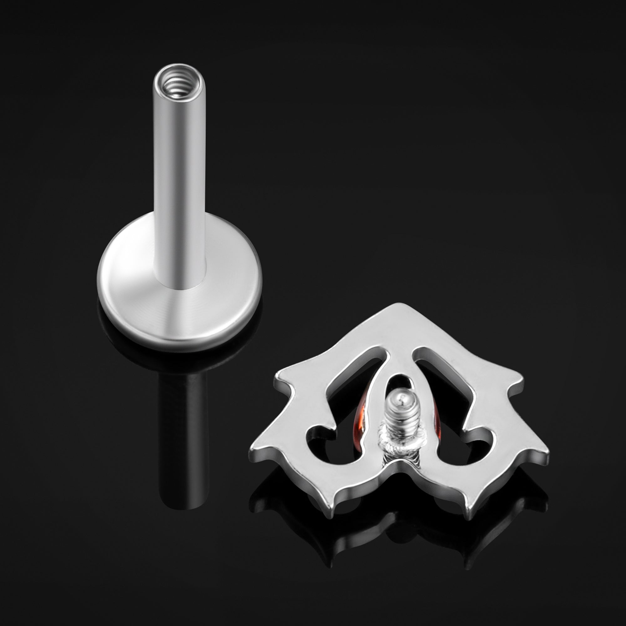 Curved Barbell, Silver, Large Spiked, Internally Threaded, Titanium