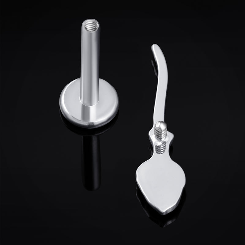 Labret en titane à filetage interne motif balai argenté calibre 1,2 mm