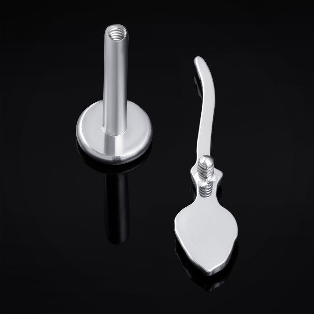 Silver Broomstick Internally Threaded Titanium Labret Stud 1.2mm Gauge - Gothic Jewellery / Halloween Collection - 6mm / 8mm / Internally Threaded Body Jewellery / Hypoallergenic Jewellery / Lip / Nose / Ear Labret