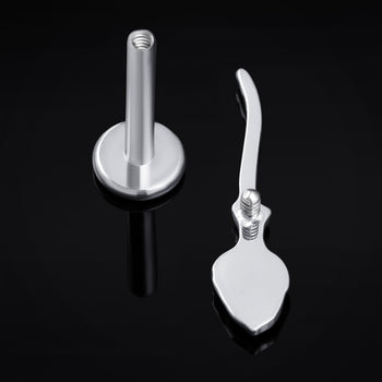 Silver Broomstick Internally Threaded Titanium Labret Stud 1.2mm Gauge