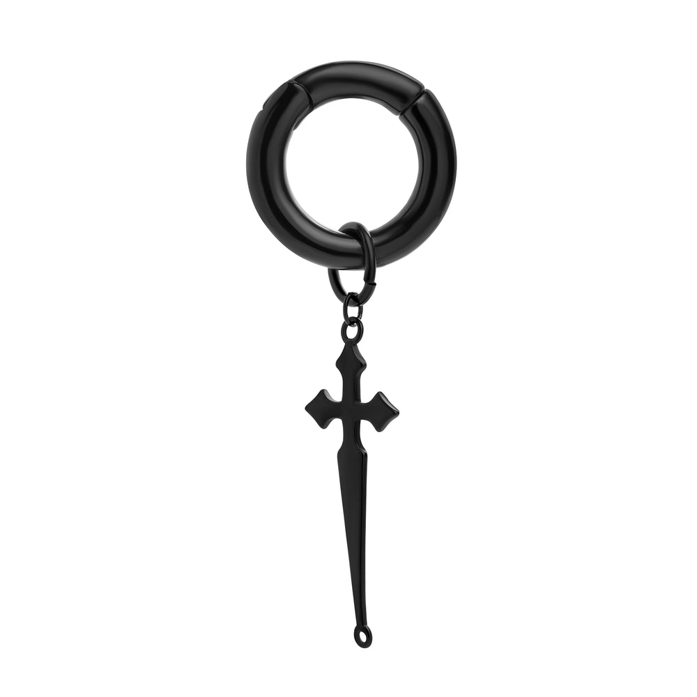Schwarze Stahl-Cross-Hänger für Creolen (Paar)