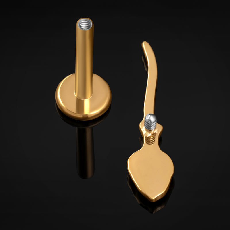 Labret en titane fileté intérieurement, finition balai dorée, calibre 1.2mm