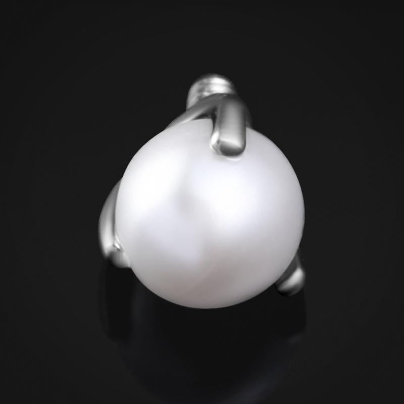 Labret, argent, perle blanche, filetage interne, titane