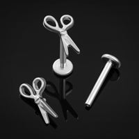 Labret, argent, motif ciseaux, filetage interne, titane, 1.2mm