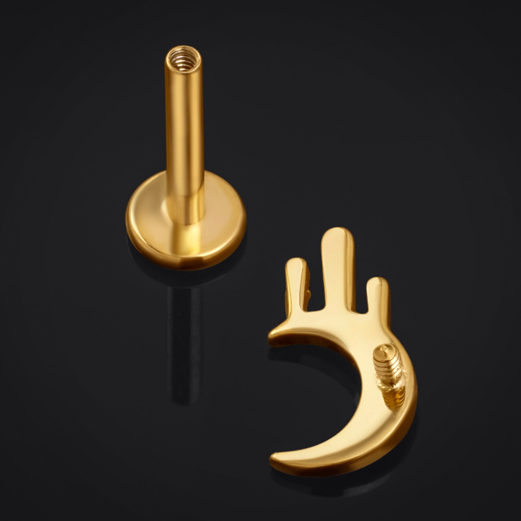 Labret Stud, Gold, Drippy Moon, Internally Threaded, Titanium