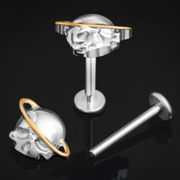 Silver, crâne halo, filetage interne, labret, titane ASTM F136, 1.2mm