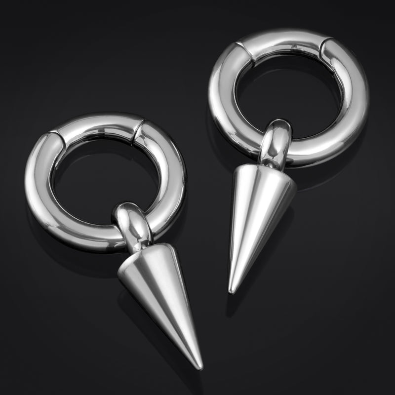 Poids d'oreille en acier à anneau à pointes - Paire
