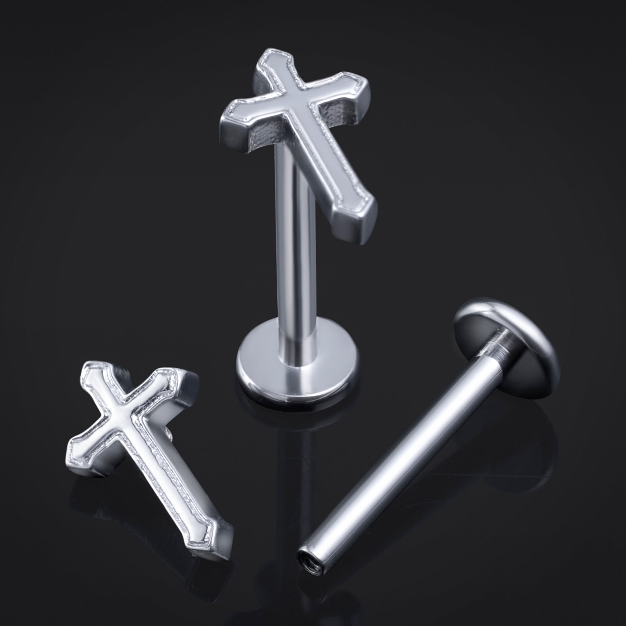 ASTM F136 Titanium Silver Cross Flat Back Labret Stud
