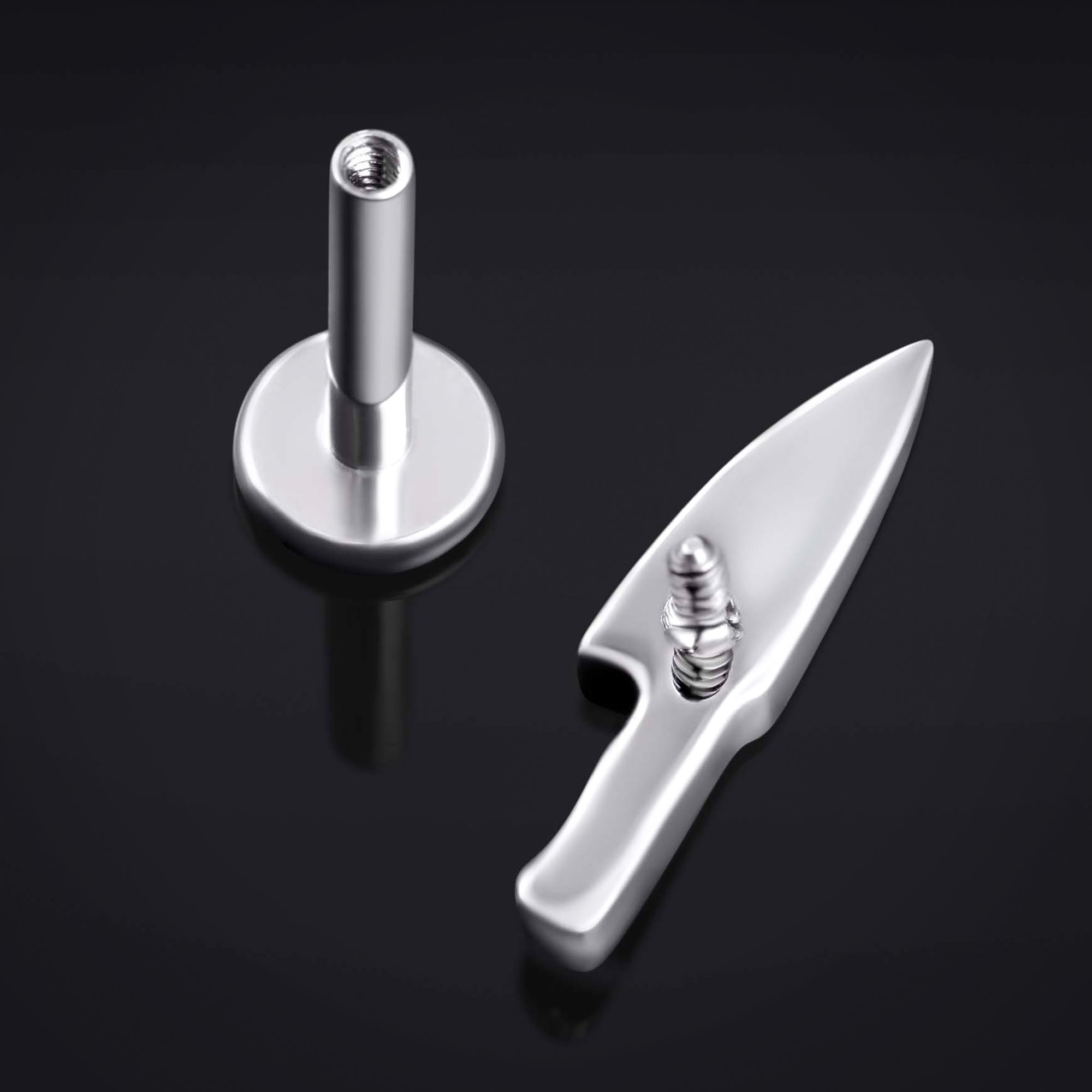 Labret Stud, Silver, Knife Top, Internally Threaded, Titanium, 1.2mm