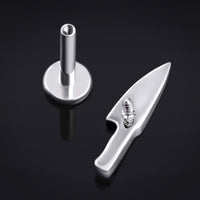 Piercing labret en argent, embout couteau, filetage interne, titane, 1.2mm