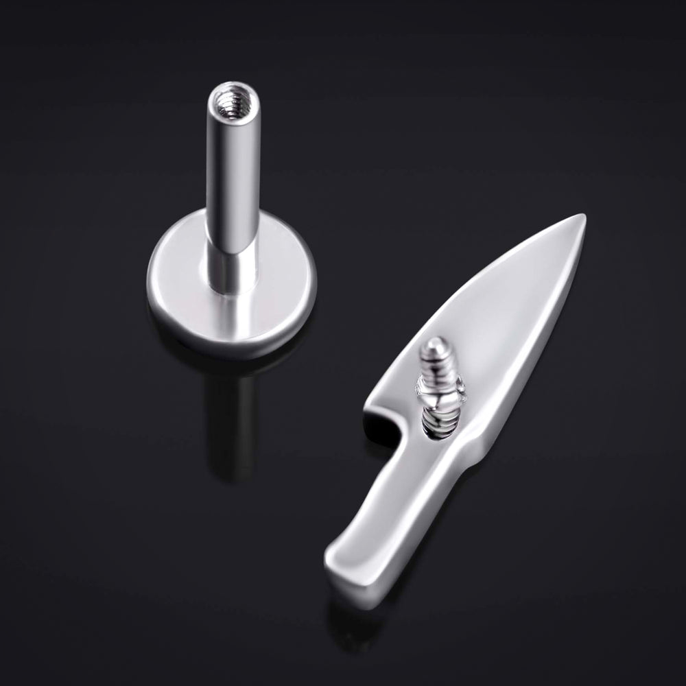 Titanium Internally Threaded Silver Knife Labret Stud 1.2mm Gauge - Internally Threaded Titanium Silver Knife Labret Piercing - 8mm/10mm Internally Threaded / Alternative Jewellery / Lip / Nose / Ear