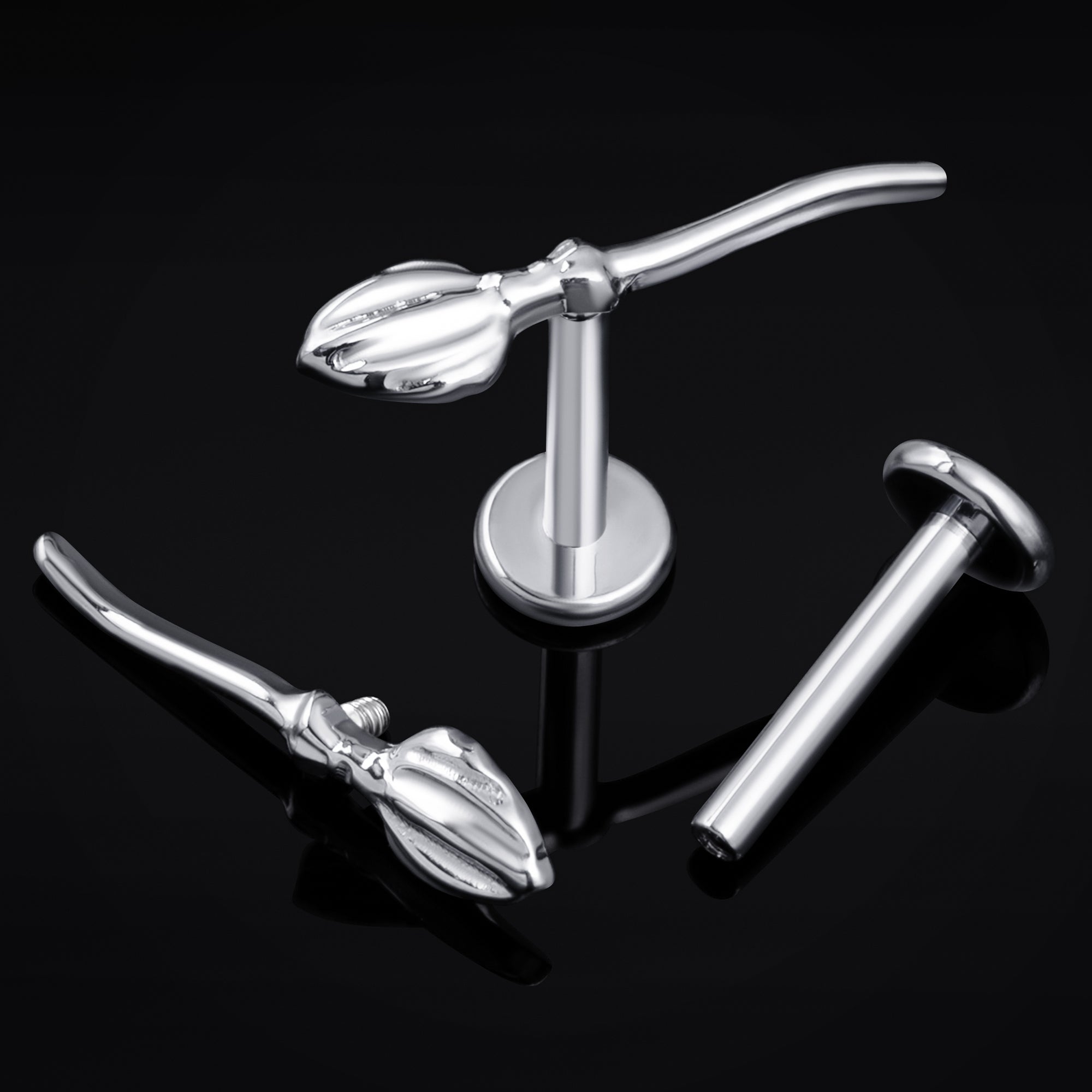 Silver Broomstick Internally Threaded Titanium Labret Stud 1.2mm Gauge