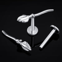 Labret en titane à filetage interne motif balai argenté calibre 1,2 mm